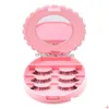 Boîtes de rangement Bacs Nouvelle Fleur Belle Boîte De Faux Cils Maquillage Cosmétique Avec Miroir Organisateur Bownot Beauté Comestics Outil Pla Dhyuy