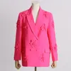 Women's Two Piece Pants Fashion Women Sexy Floral Embellished Blazer Set Party Long Sleeve Top Flare Pant Suit