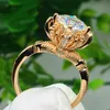 Flower 14K Gold AAAAA Zircon Ring Engagement Wedding Band Rings for Women Bridal Promise Party Jewelry Gift
