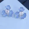 Stud Earrings Blue Iris Temperament Small Flower Ins Style High-End Trend With Valentine'S Day Gift