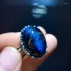 Cluster Ringen Natuurlijke Blauwe Pietersite Kralen Verstelbare Ring Vrouw Mannen Namibië 19/13.5mm Chatoyant Sieraden