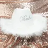 Berets Feather Brim Cowgirl Hat Bride Wedding Po Costume Props Summer Outdoor Woman Girl With Letter Sunproof