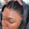 Ge kvinnors långa raka hårcentrum Split bangs peruk täcker front spets 13 * 4HD peruk