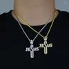 Łańcuchy klasyczny 18 -karatowy złoty litera Jezus CZ Naszyjnik 24 '' łańcuch liny Bling 5a Cubic Crironia Hip Hop Mens