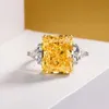 Hailer Jewelry Radiant Cut Vivid Yellow color Ice Crush Cubic zircon engagement wedding girls designs silver rings for women