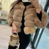 レディースファーフェイクコート女性贅沢冬50cm短いナチュラルフォックスコートファッションリアル5リング高品質のジャケット英国販売231113