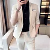 Herenpakken zomer halve mouw mannen set 2 stuks met broek slanke fit witte blazer prom jurken mannelijke kleding ternos kostuum 2023