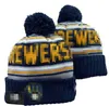 Brewers Beanie Miami Beanies Tutte le 32 squadre Lavorato a maglia con risvolto Pom Berretti da baseball Cappelli a righe Sideline Lana calda USA College Sport Cappelli lavorati a maglia Berretto per donna a0