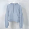 LU-066 Sonbahar ve Kış Yoga Tüplü Hoodie Kadınlar Artı Kadife Kalınlaştırma Ceketleri Hoodys Sports Yarı Fermuar Terry Tasarımcıları Kazak Chothing Gevşek Kısa Giysiler 1u