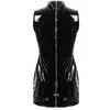 Bustiers & Corsets Hollow Out Front Porn Breast Women Sexy Wetlook Leather Dress Exposing Shaping Glossy Latex With Drawstring Adjustable