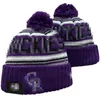 Rockies Beanie Colorado Bonnets Toutes les 32 équipes tricotées à revers Pom Casquettes de Baseball Chapeaux de Baseball rayés en Laine Chaude USA College Sport Chapeaux en Tricot Casquette pour Femmes