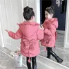 Para baixo casaco meninas jaqueta longa outwear crianças algodão acolchoado inverno para baixo roupas de pele quente com capuz snowsuit para crianças 231113