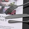 Servis uppsättningar svart rostfritt stål set soppsked durgenssallad gaffel tårta spade bordsartillbehör