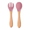 Cups Dishes Utensils Baby Wooden Silicone Spoon Fork BPA Free Feeding SetFood Grade Tableware Toddlers Infant Dinner Colorful Plate Accessories AA230413
