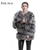 Fourrure femme fausse rose java 8066 haute qualité femmes réel manteau de fourrure avec veste chaude et épaisse véritable manches longues courtes 231114