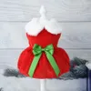 Vêtements de noël pour chien, robe de noël, jupe rouge, robe chaude pour chat, jupe à nœud, fournitures confortables pour animaux de compagnie, Costume pour chien avec cloche