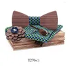 Bow Ties Linbaiway Wood Bowtie Handkerchief Brooches Cufflinks Tie Clips Set For Men Suit Wooden Butterflies Bowknots Gifts