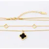 Tillverkarens grossistmärke smycken 18K guldpläterad rostfritt stål smycken dubbel lager klöver halsband smycken för kvinnor