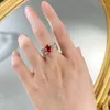 Anéis de cluster Primavera Qiaoer Vintage 925 Sterling Silver Oval Ruby Alto Carbono Diamante Gemstone Fine Ring para Mulheres Jóias Presentes Aniversário