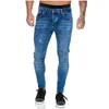 Jeans masculinos na moda retalhos personalizados apertados perna pequena high street moda casual versátil