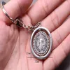 Keychains Classic Rotary St. Benedict's Cross Key Chain Car Motorcycle Orb Jewelry Jesus Rotating Keychain Keyring