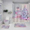 シャワーカーテンクリスマスシャワーカーテンセット暖炉クリスマスツリーピンクキャンドルギフト新年浴室装飾ラグバスマットトイレカバーR231114