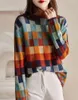 Pulls pour femmes Style coréen Col roulé Coloré Plaid Mode Femmes Automne Hiver Pull tricoté Printemps Pull décontracté