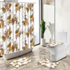 Douchegordijnen Kleine Bloem Douchegordijn Roos Plant Blad Aquarel Kunst Europese Stijl Decor Badmat Toilet Cover Badkamer Tapijt Set R231114