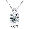 Moissanite CZ Zircon-halsband 925 Sterling Silver 1-2ct Classic 4 Claw Pendant Necklace Wedding Engagement for Women Girls Gift