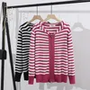 Mulheres Malhas Tees Outono Cardigan Básico Plus Size Mulheres Roupas Design Zíper Com Capuz Jumpers Inverno Moda Listrado Slim Sweater 231114