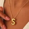 New Fashion Trendy Stainless Steel 18K Yellow Gold Plated A-Z Bubble Letter Pendant Necklace for Girls Women for Party Wedding Nice Gift