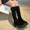 Botas outono/inverno nova moda sola grossa salto alto elástico preto pelúcia versátil casual manga fina longa