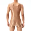 Body modellante da uomo Body senza maniche Collant con tasca frontale senza cuciture Tuta da uomo sexy sottile trasparente per il fitness a casa