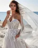 Vintage Long Boho Wedding Dresses Sweetheart Tulle Sleeveless with Lace Applique A Line Sweep Train Bridal Gowns