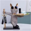 Objetos decorativos Figuras Ornamento de cachorro Big Boca Bldog Butler French Butler Caixa com bandeja nórdica ta dhxw6