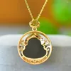 Pendants Natural Black Jade Buddha Necklace Women Feng Shui Charm Genuine Hetian Jades Nephrite Lucky Amulets Pendant Necklaces