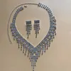 Ketens patroon luxe verkopende strass ketting oorrang set mode bruids bruid bruiloft tassel sieraden ornamenten groothandel