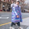 Manteau en duvet 314 ans hiver garçons filles veste longue Style à capuche col de fourrure coloré lourd pour enfants vêtements d'extérieur pour enfants 231113