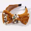 Hair Clips Fashionable Pearl Silk Cloth Hoop Ornaments Wide Edge Large Bow Inlaid Glass Headdress