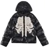 Men S Down Parkas Men Winter Hooded Parka Bright Jacket Hip Hop Skeleton Flocking Street Harajuku厚い暖かいパッド入りコートゆるい風の根源ユニセックス231114