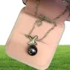 Yhamni Real Natural Enthater Black Pearl Pendant Collier 925 Collier de Mariage de papillons en argent sterling pour femmes NG066629350