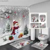 Douchegordijnen Kerst Douchegordijn Set Leuke Sneeuwpop Rode Vogels Geschenken Bos Ceder Nieuwjaar Kerstmis Badkamer Decor Badmat Toilethoes R231114