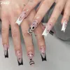 24 st -löstagbar rosa lång kista tryck på nagel fullt omslag falska naglar bärbar strass gradiant ballerina design falska naglar ll
