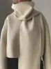 Kvinnors ull blandar hösten kort beige kappa med halsduk kvinnor mode vinter långärmad lös kvinnlig kofta elegant dubbelsidig chic streetwear 231114