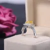 Cluster Anéis Luxo 925 Sterling Plata Casamento Banda Jóias Princesa Quadrado Amarelo Zircão Pedra Dedo Para Mulheres Menina Presente De Noiva