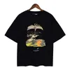 Designer Luxo Palmes Anjos Camisa Mens Mulheres Coconut Tree Casal Manga Curta Camiseta Padrão Inkjet Graffiti Carta Impressão Moda Casual Tees Branco E3