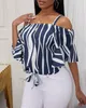 Camicette da donna Top per donna 2023 Summer Fashion Zebra Stripe Print Cold Shoulder Manica a campana Top Donna Casual OTTD T-shirt da donna