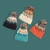 Bonnets de Protection des oreilles géométriques diamant, casquettes chaudes en Crochet, chapeaux tricotés en laine de neige Pom Pom, chapeaux de fête de noël Q730