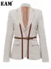 Damespakken Blazers EAM Dames Split Pu-leer Korte Blazer Revers Lange mouw Losvallend jasje Mode Lente Herfst 2023 1K458 231113