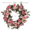 Dekorativa blommor Peony Spring Wreaths för ytterdörren utanför Rose Summer Full 16 Inch Handmade Fall